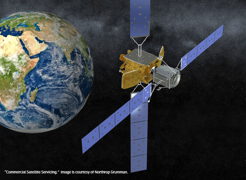 Commercial Satellite Servicing. Image is courtesy of Northrop Grumman.