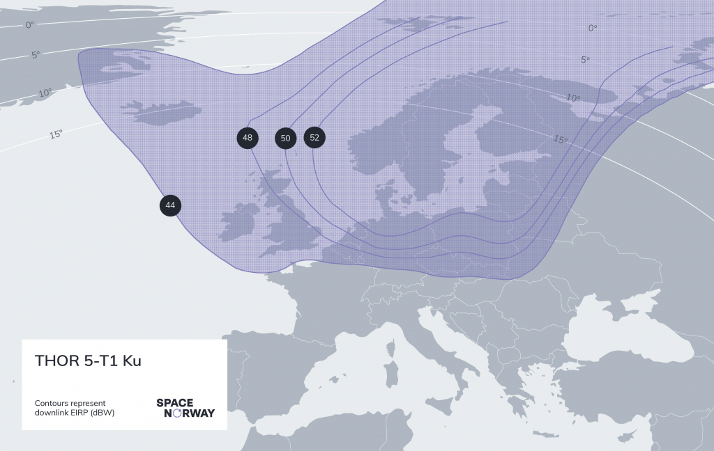 THOR 5-T1 Ku Coverage map Broadcasting