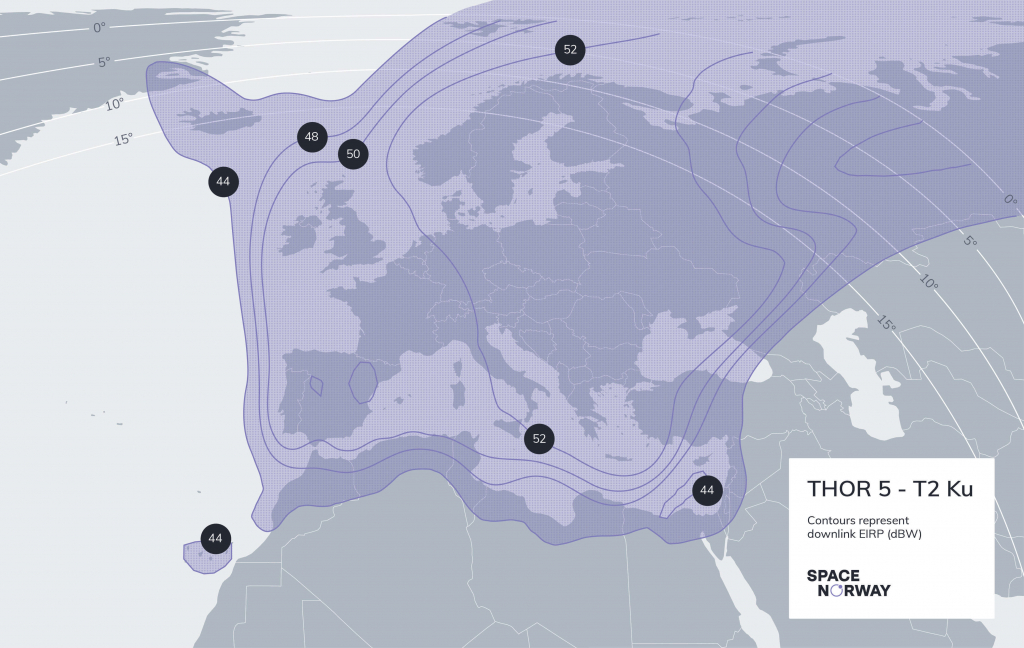 THOR 5-T2 Ku Coverage map Broadcasting