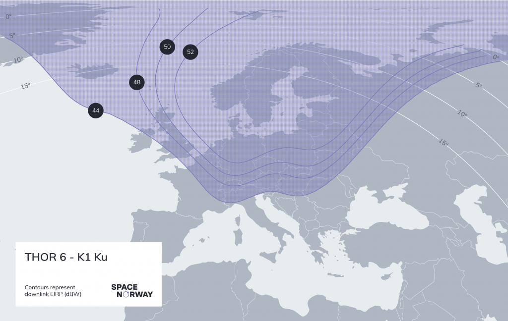 THOR 6 Ku Coverage map Broadcasting