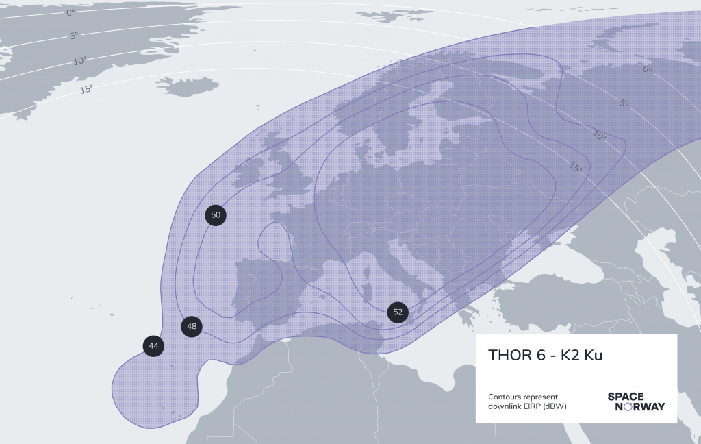 THOR 6 - K2 Ku Coverage map Broadcasting