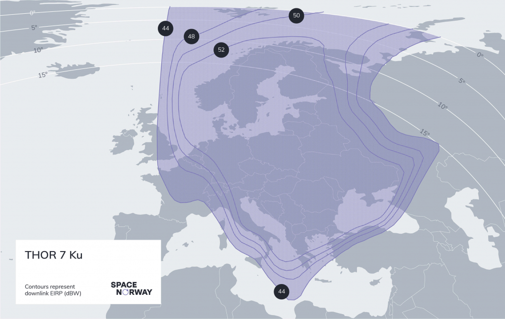 THOR 7 Ku Coverage map Broadcasting