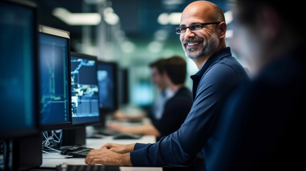 Man operating a satellite