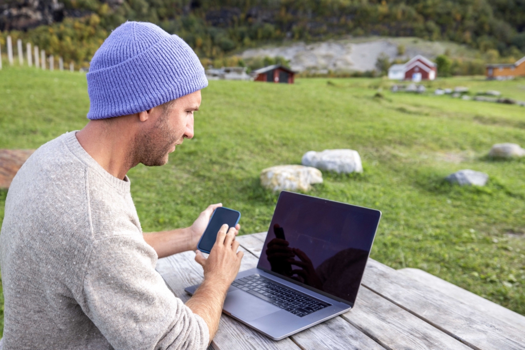 A man using VSAT value-added services for connectivity