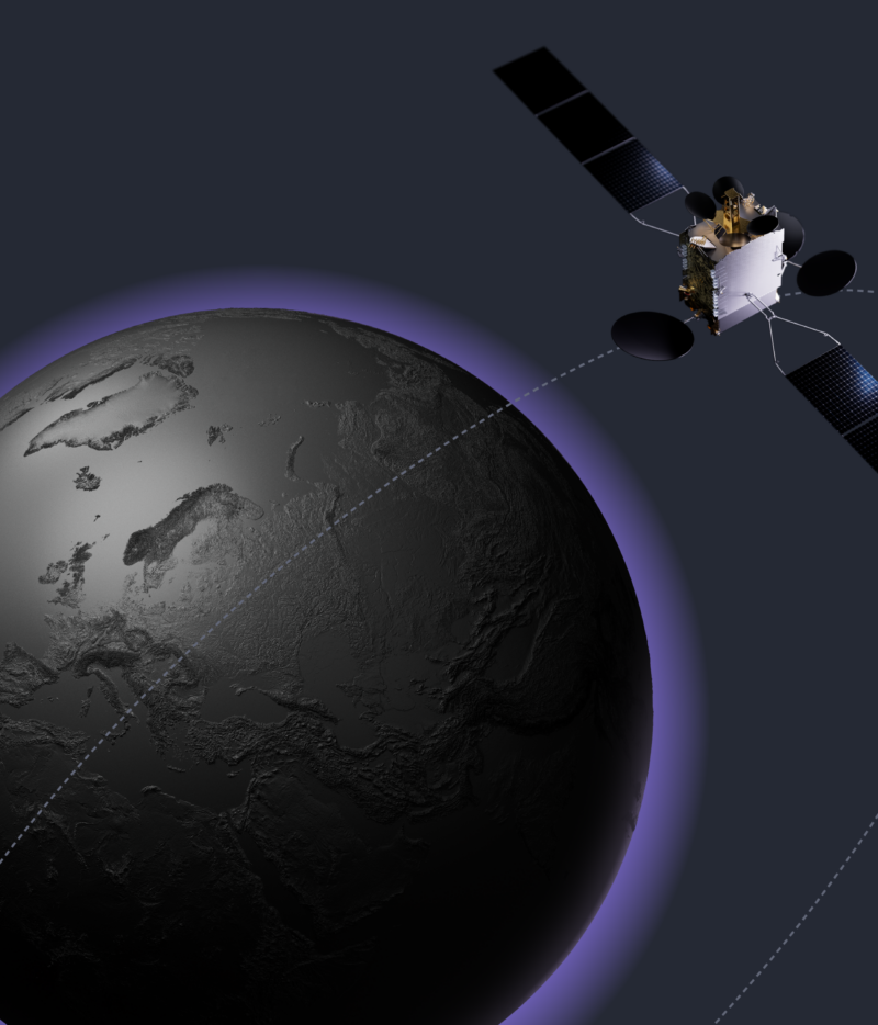 The image depicts THOR 8 Satellite In Orbit